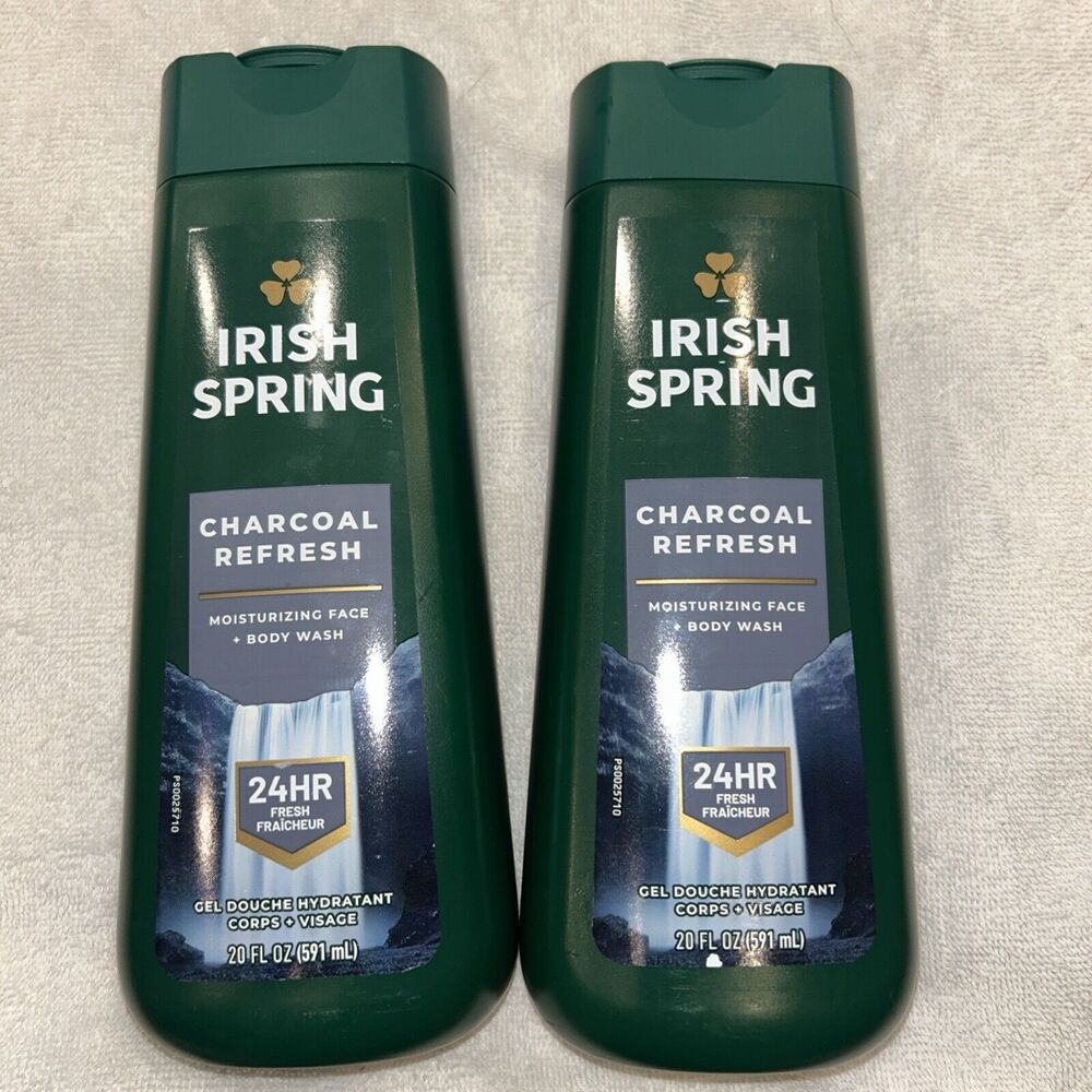 Lot 2 New Irish Spring Men's Body Wash Shower Gel, Charcoal Refresh, 20 Oz